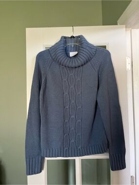 LOFT Slate Blue Cable Turtleneck Sweater